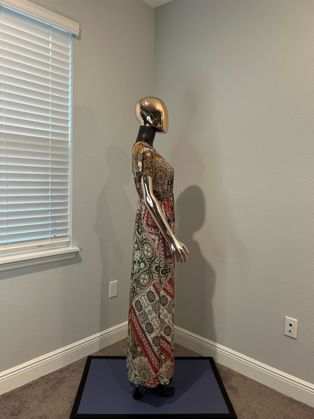 Bohemian Patchwork Print Maxi Dress - Red, Green & Cream - Picture 5 of 6
